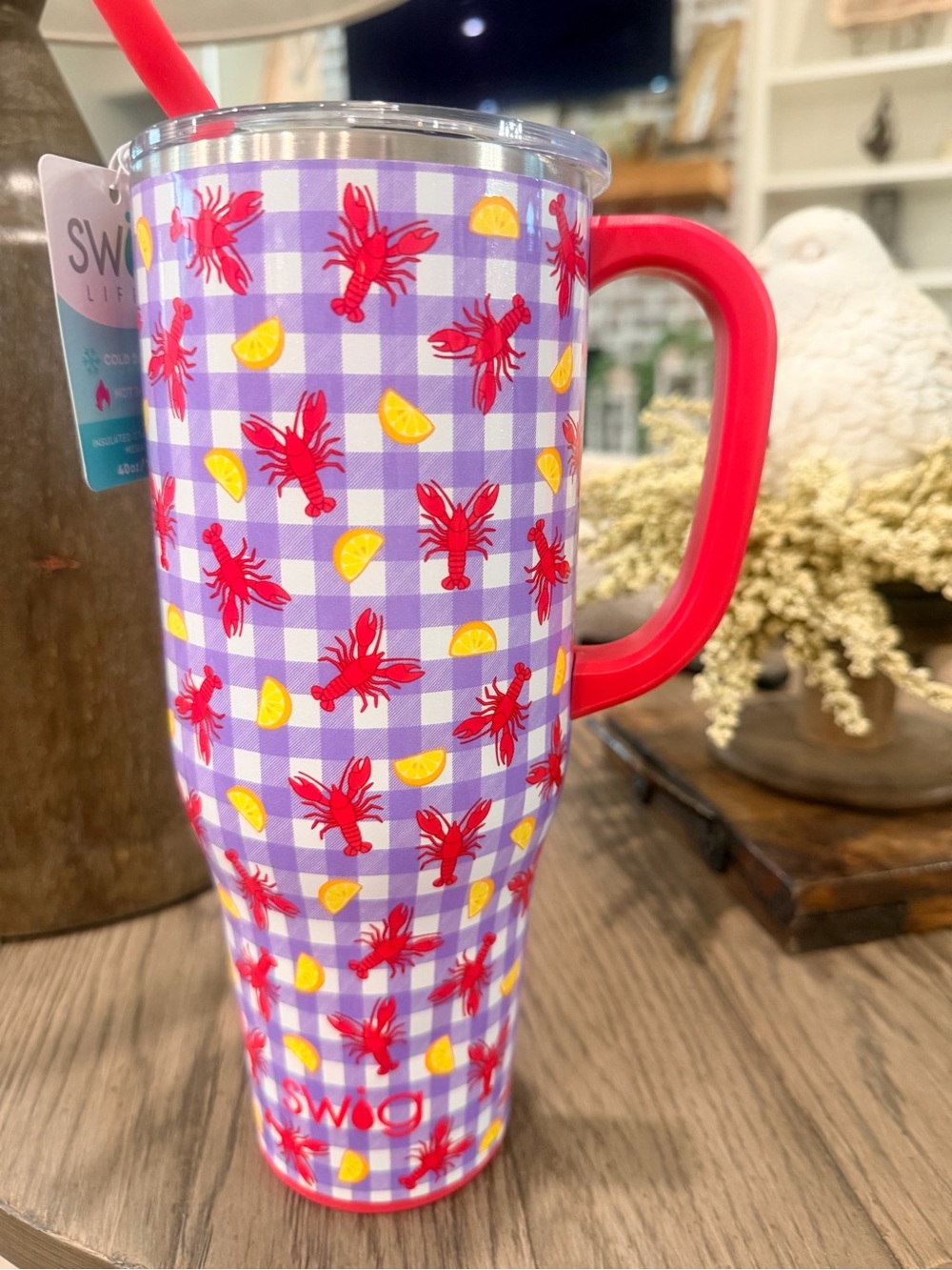 SWIG Lifesaver 40 oz Tumbler - Red Lobster & Lemon Gingham - Picture 6 of 6